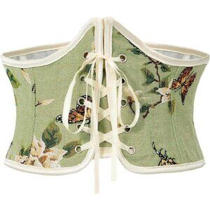 Renaissance Floral Corset Belt – Lace-Up Underbust Waist Cincher, Medieval